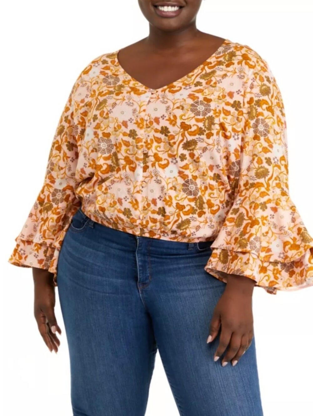 Gypsies & Moondust Boho Floral Bell Sleeve Top Pink Size 3X NWT